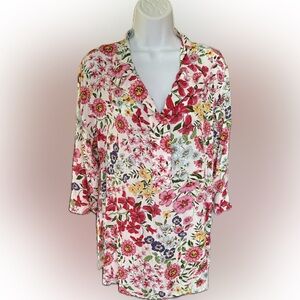 Weill Floral Sheer Blouse Tunic 3/4 Sleeve